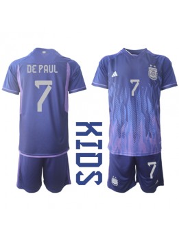 Argentina Rodrigo de Paul #7 Replika Borta Kläder Barn VM 2022 Kortärmad (+ byxor)
